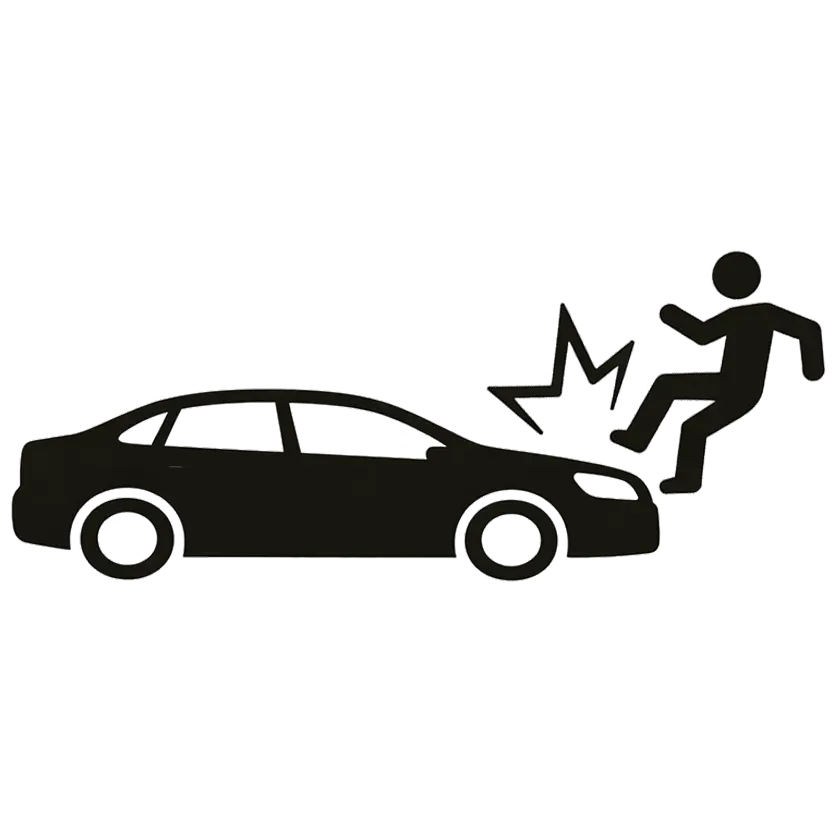 Black car hitting a pedestrian, with impact burst icon