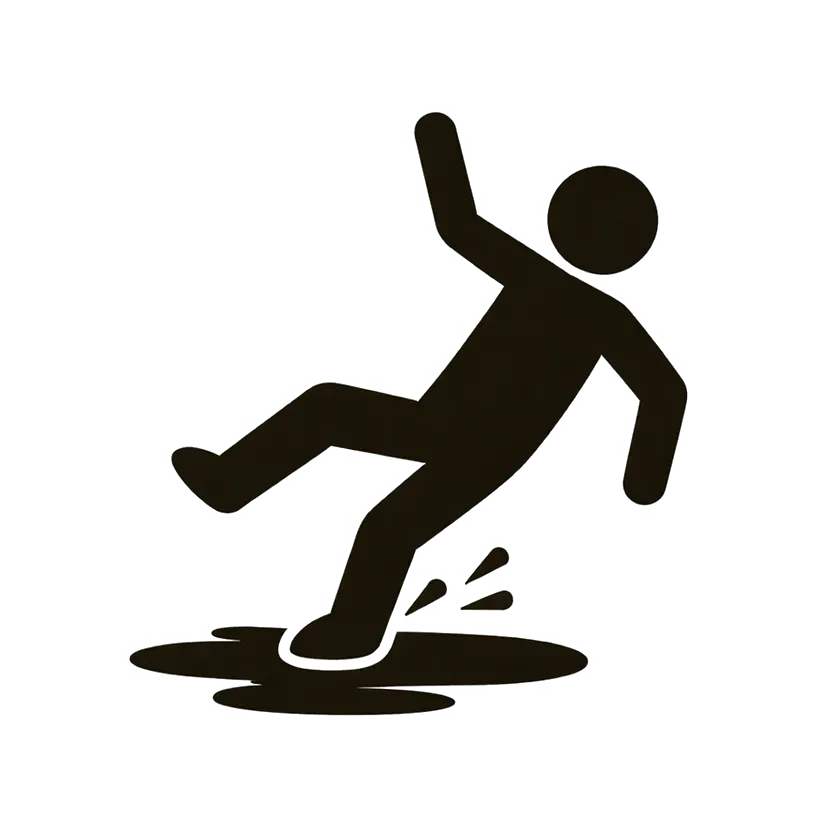 Black falling person icon slipping on a puddle