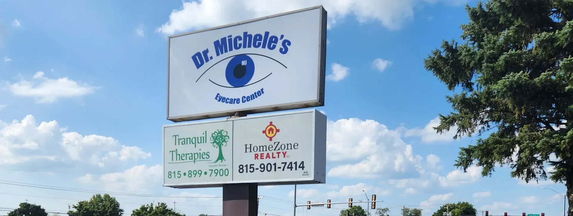 Sign for an eye care center, with the name