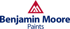 Benjamin Moore Paints logo: Red mountain icon above dark blue text.