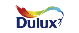Dulux logo with colorful paint splash and stick figure.