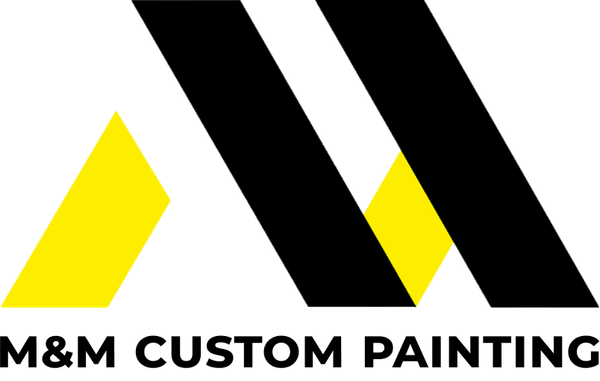 Logo for M&M Custom Painting: black block letters M&M with yellow accents. Text below reads