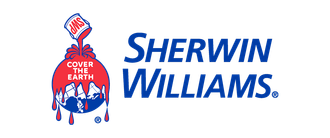 Sherwin-Williams logo: paint can pouring red paint over a blue globe, with text "SHERWIN WILLIAMS."