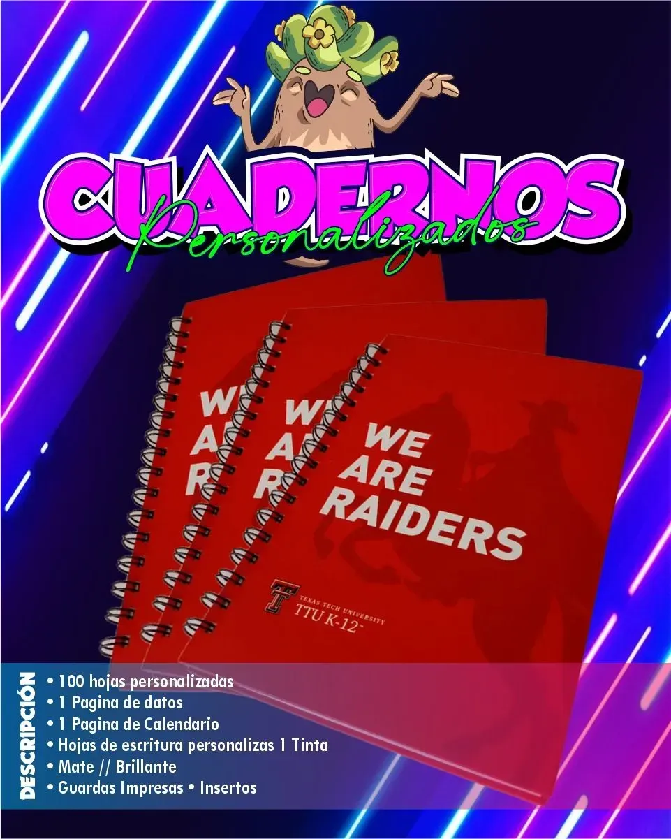 Cuadernos rojos con texto blanco, 
