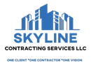 Skyline Contracting Services LLC logo with blue skyline graphic and tagline 