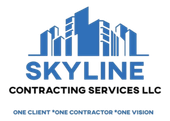 Skyline Contracting Services LLC logo with blue skyline graphic and tagline 