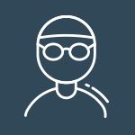A line icon of a person wearing a mask and glasses.