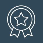 A white ribbon with a star in the middle on a dark blue background.