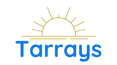 The logo for tarrays shows a sun rising over the ocean.