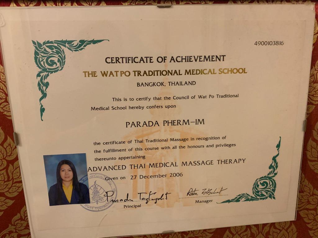 certificat de massage traditionnel thaï