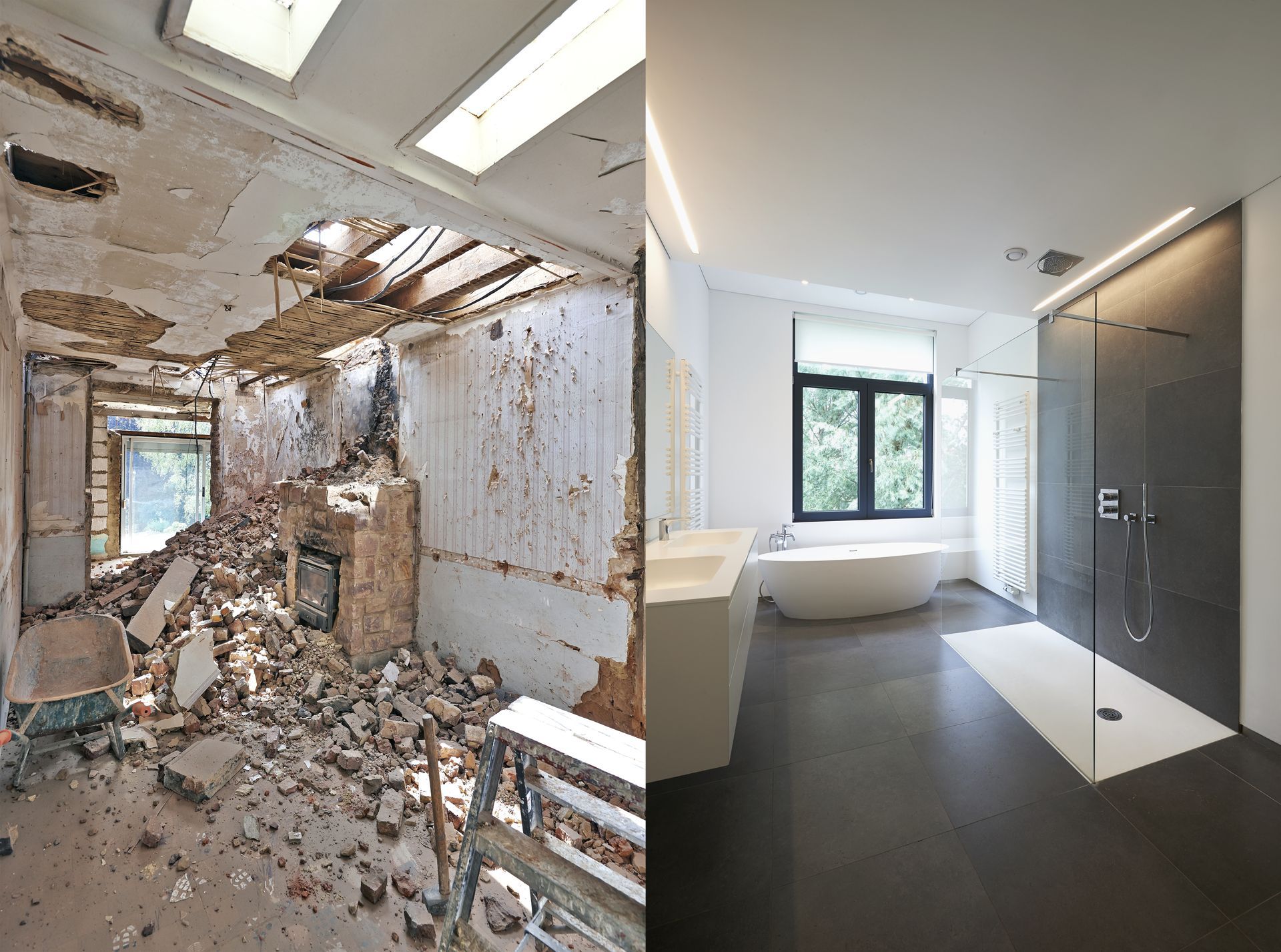 Before and after bathroom remodeling