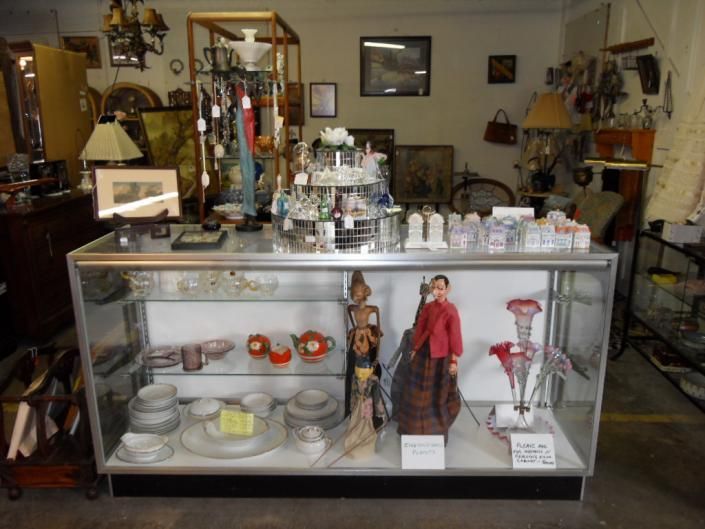 small antiques in display case