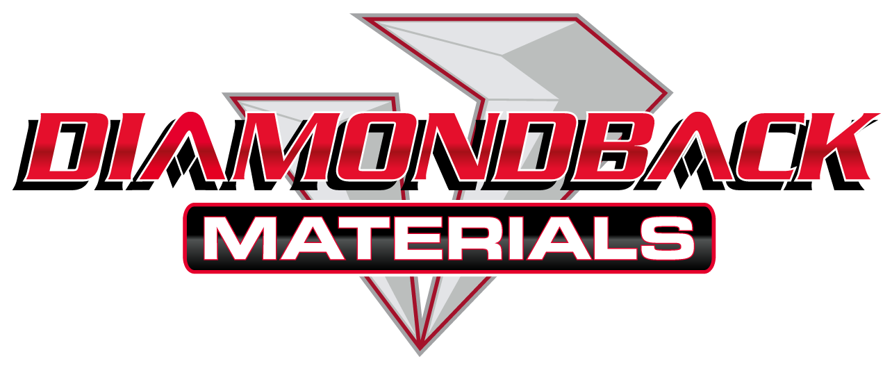 Diamondback Materials logo with red and black text and a gray diamond graphic