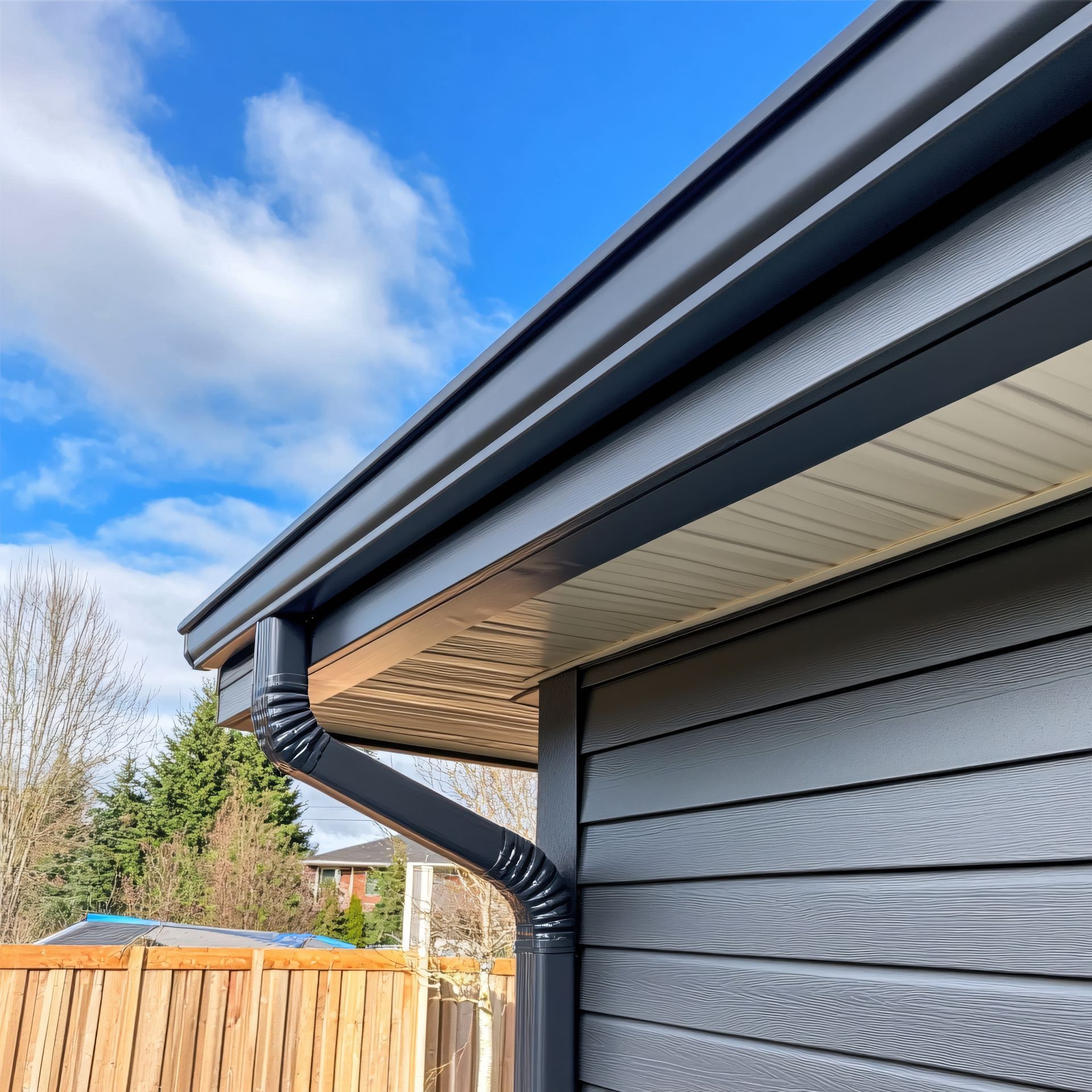 A close up of a gutter on the side of a house.