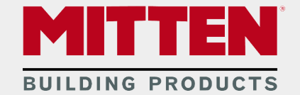 The logo for mitten building products is red and black on a white background.