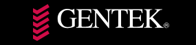 A gentek logo with a red arrow on a black background