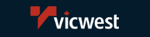 A logo for vicwest is shown on a dark blue background