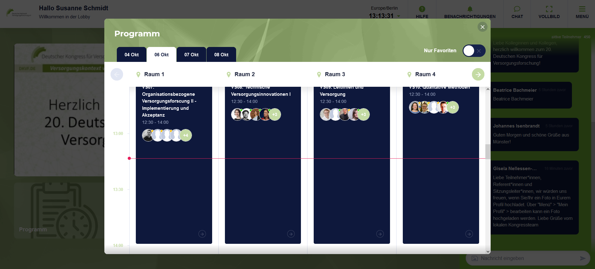 Screenshot virtuelle Veranstaltungsplattform beim DKVF 2021: Pop-Up Programmübersicht