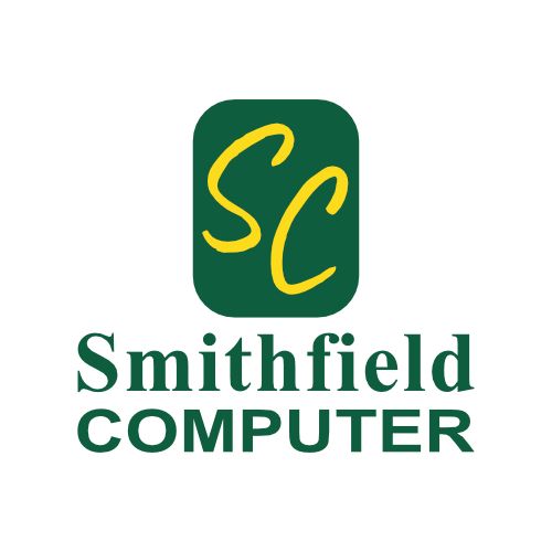 The logo for smithfield computer is green and yellow.