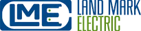 The logo for landmark electric is blue and green.