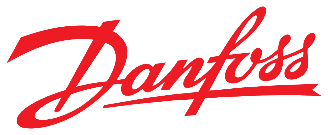 a red danfoss logo on a white background