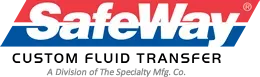 A blue and red logo for safeway custom fluid transfer