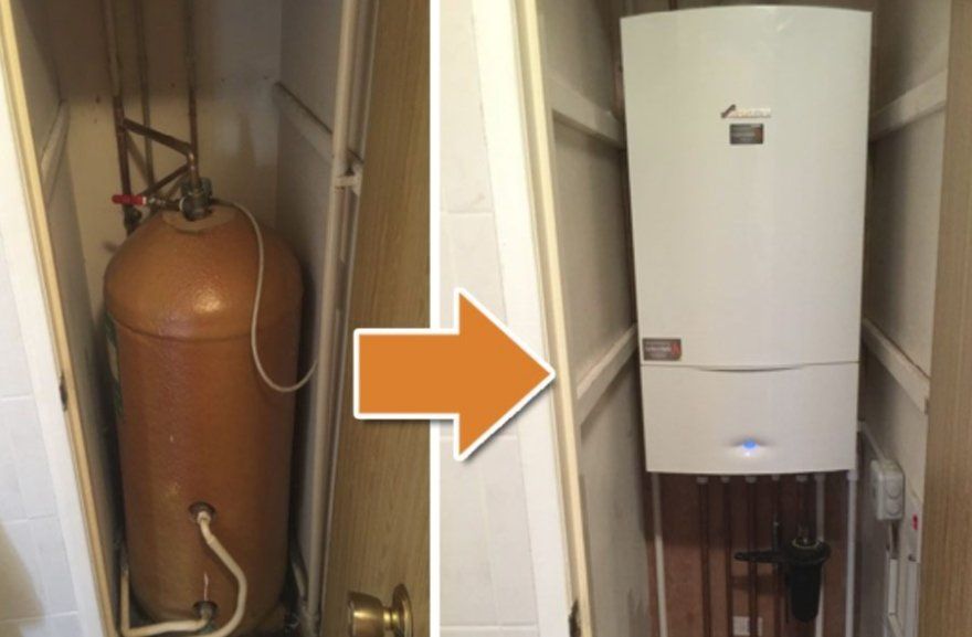Before and after of a boiler repair and replacement