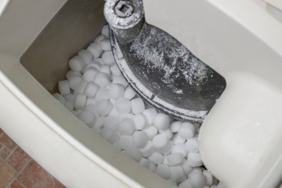Close-up of salt pellets in water softener