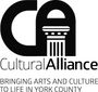 The cultural alliance logo is black and white and says `` bringing arts and culture to life in york county ''.