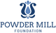 The logo for the powder mill foundation is a blue flower with a drop of water on it.