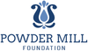 The logo for the powder mill foundation is a blue flower with a drop of water on it.