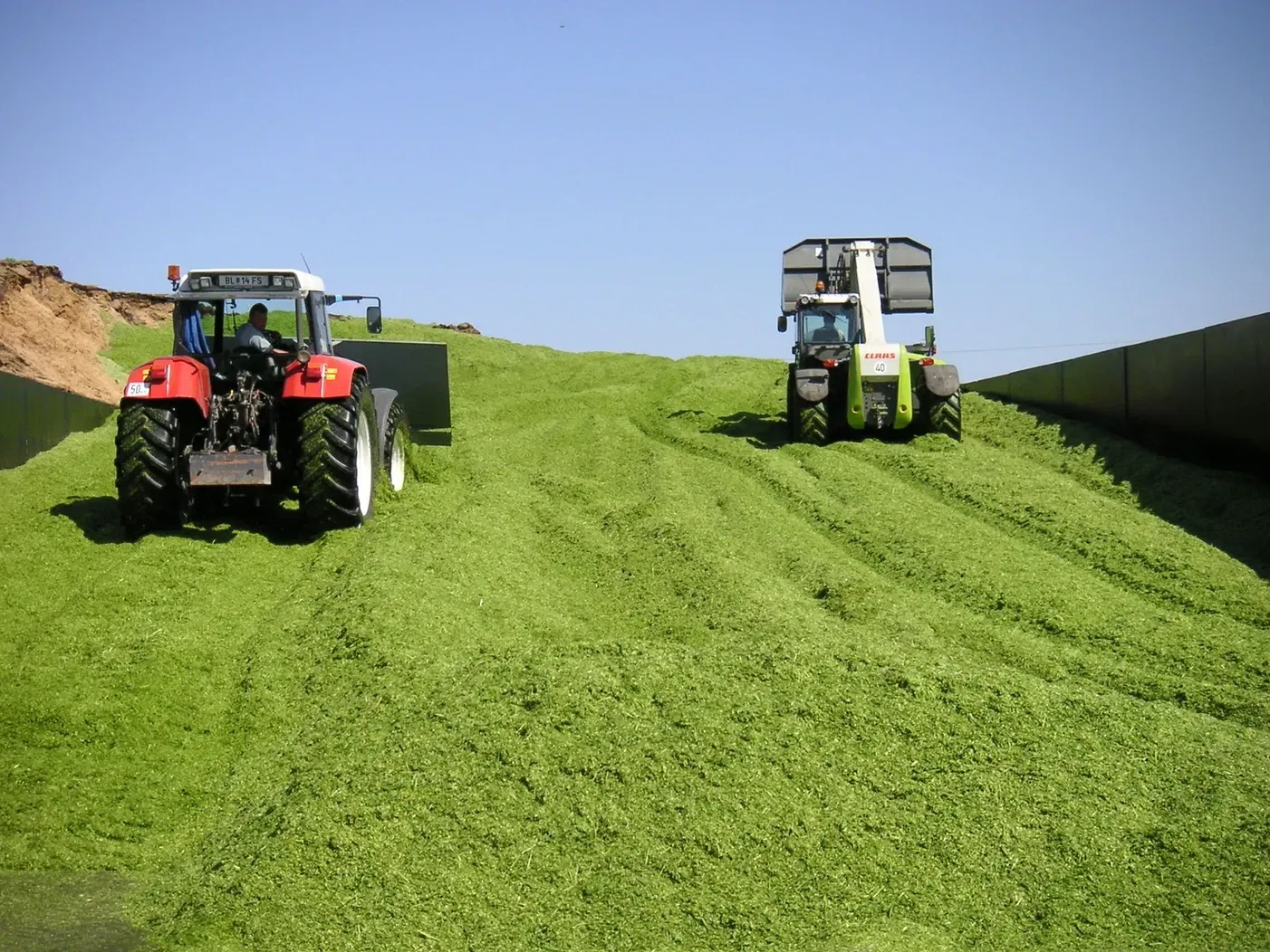 Zwei Traktoren auf einer Wiese