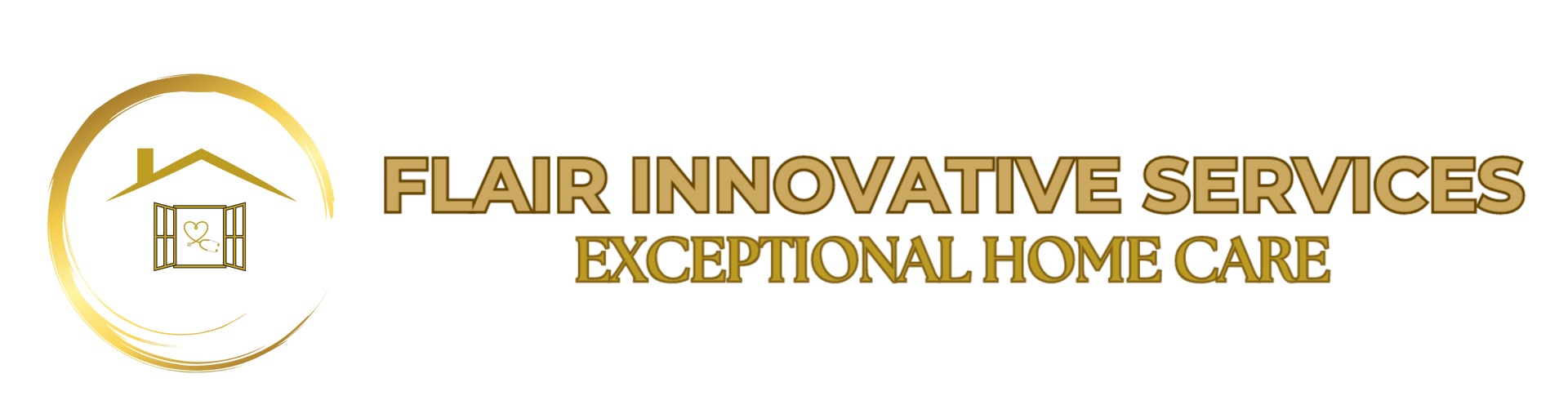 Logo for Flair Innovative Services, featuring a gold house icon in a circle next to the company name and slogan.