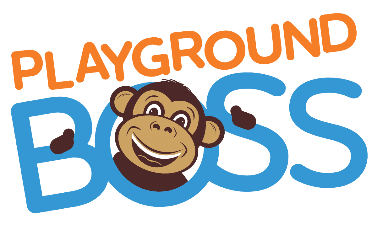 A logo for playground boss with a monkey on it
