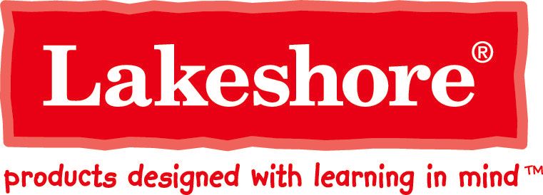 A red sign that says lakeshore products designed with learning in mind