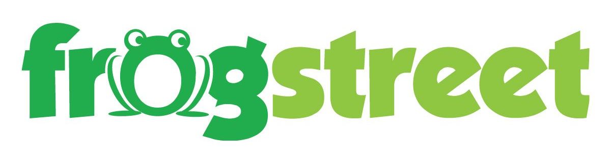 A green and white logo for frogstreet with a frog on it.