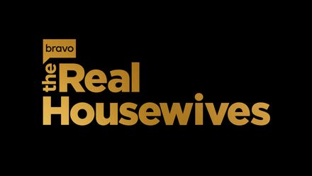 The Real Housewives logo on a black background, featuring the Bravo logo and gold text.