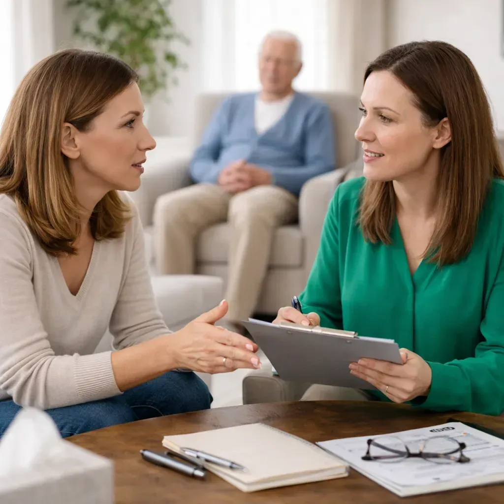 Orthophoniste noire et jeune fille pratiquant des exercices d'élocution, table blanche, miroir.