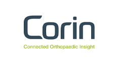 A logo for corin connected orthopaedic insight
