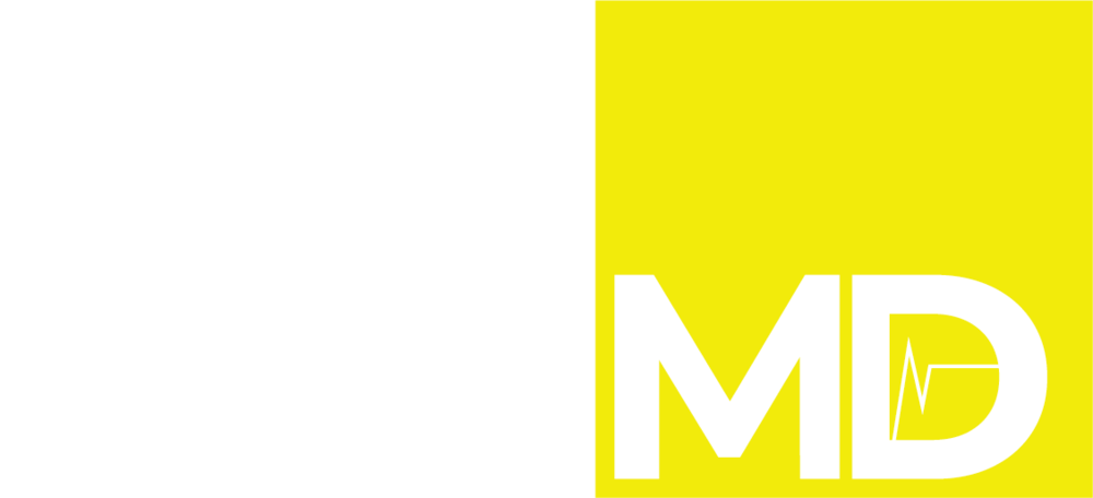 A yellow and white logo with the word md on it.