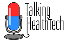 A logo for talking health tech with a microphone and a capsule.