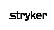 A black and white logo for stryker on a white background.