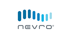 A blue and white logo for nevro on a white background.