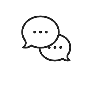 Two speech bubbles with three dots on them on a white background.