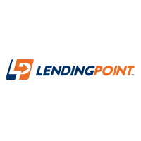 The logo for lending point is orange and blue and has an arrow pointing to the right.