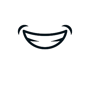A black and white drawing of a smiling face on a white background.
