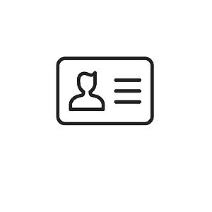 A line icon of a id card with a person on it.
