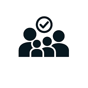 A group of people standing next to each other with a check mark in the middle.