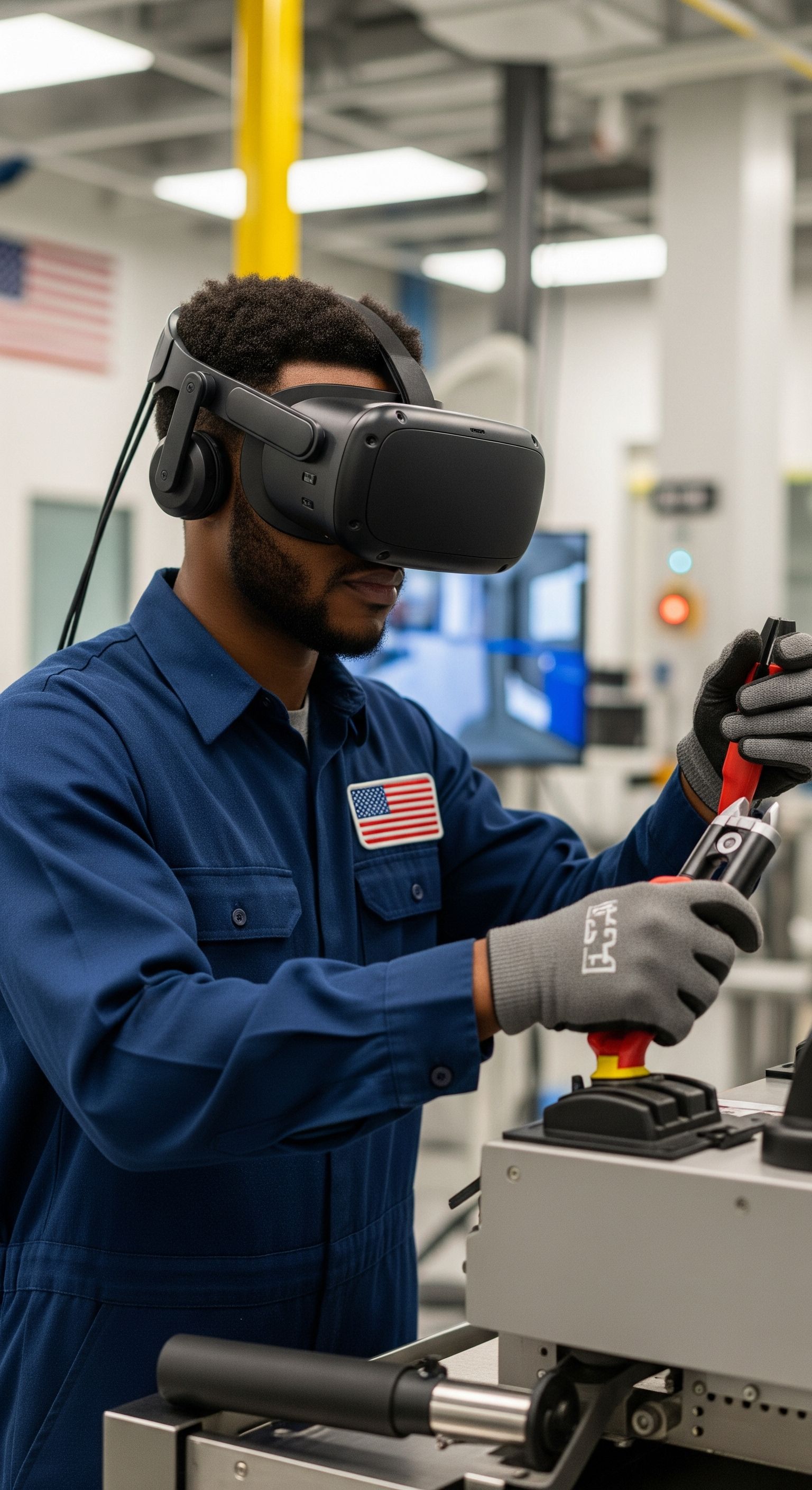 American medical students in modern US university lab using VR headsets to practice virtual surgical