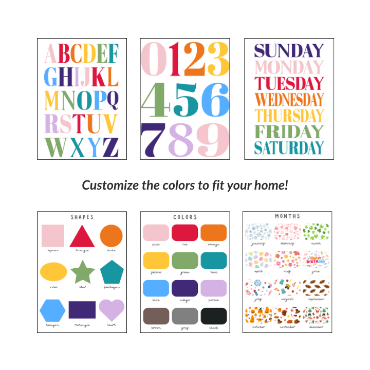 The Playroom Learning Poster Set – Editable Printable (6 Designs)